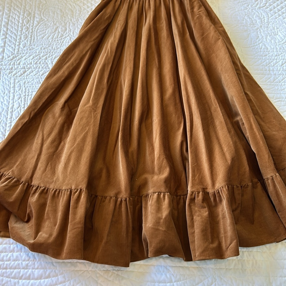 Vintage 70s Pincord Western Prairie Ruffle Maxi Dress - Picture 11 of 13
